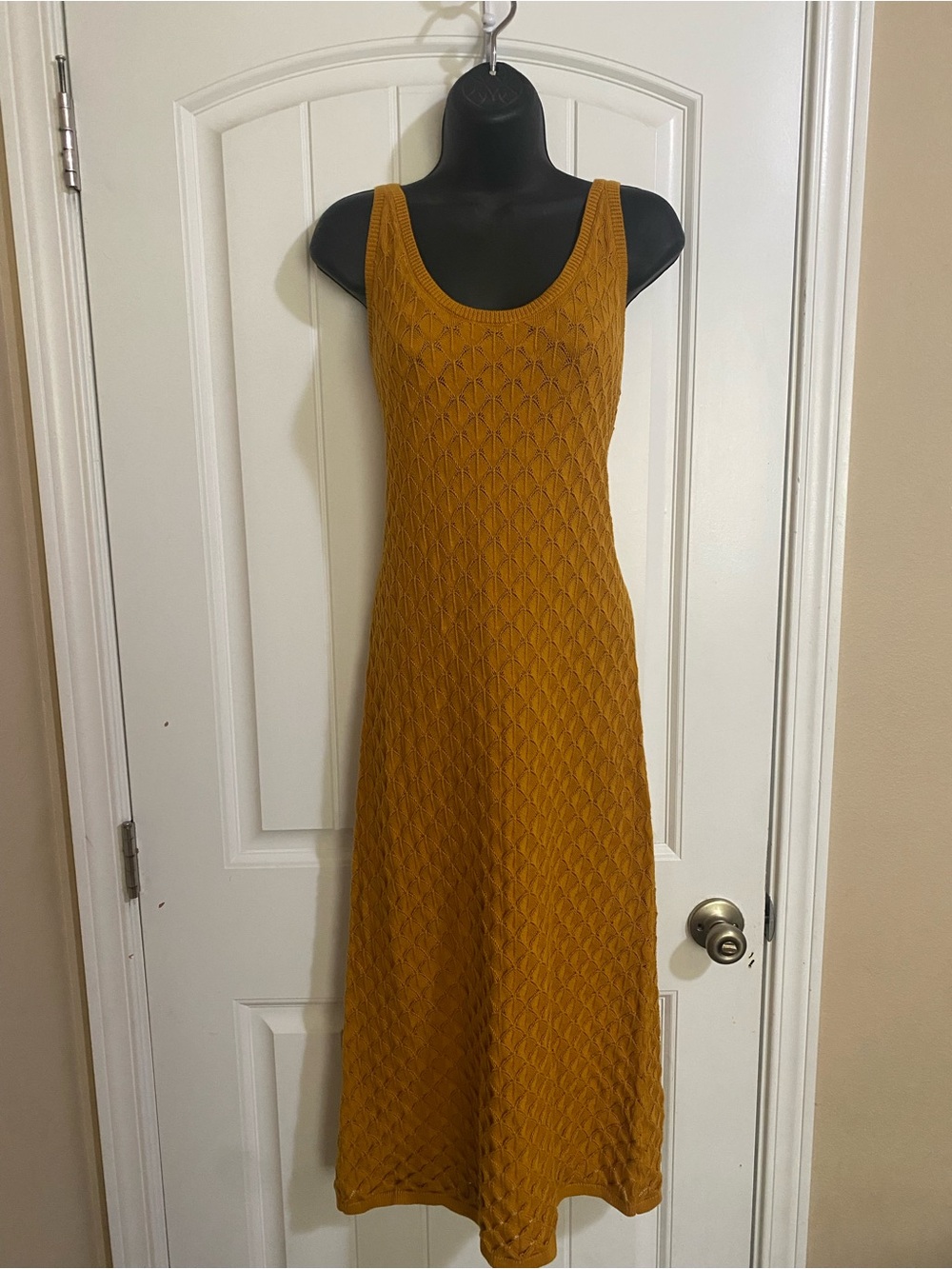 Treasure & Bond Pointelle Knit Cotton Midi Dress Mustard Yellow XS EUC